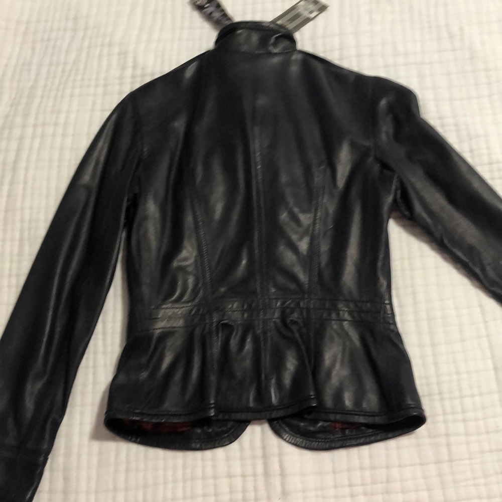 L.A.M.B. Leather Military/ Moto Jacket dark Navy - Picture 6 of 8